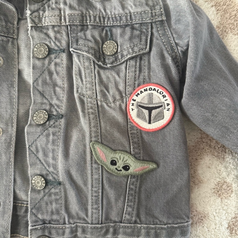 Star Wars Baby Gap Jean Jacket Size 18-24 Months Gray Denim Yoda Mandalorian - Picture 3 of 6